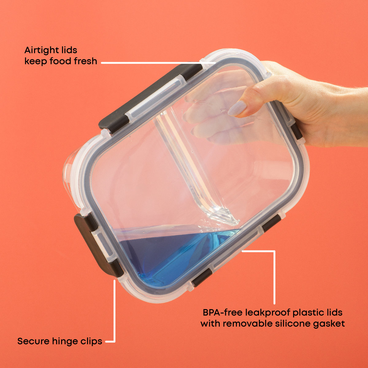 JoyJolt 10-Piece 2-Section Glass Food Storage Container (Set of 5)